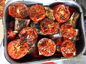 Aubergines et tomates après la cuisson