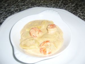 cassolette de gambas et ravioles au foie gras